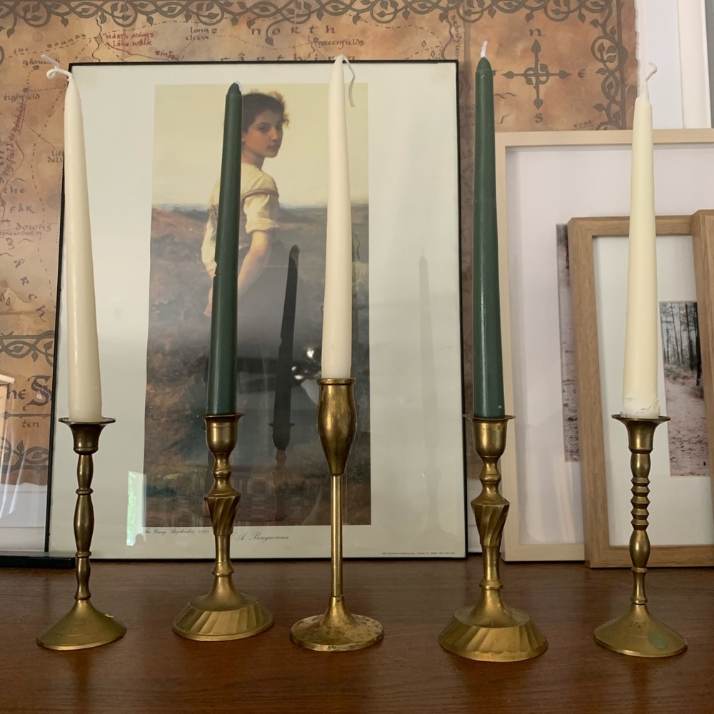 5 brass candle sticks